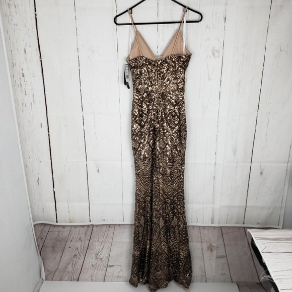 New Aqua Deco Sequin Evening Gown Prom Dress - Picture 6 of 8